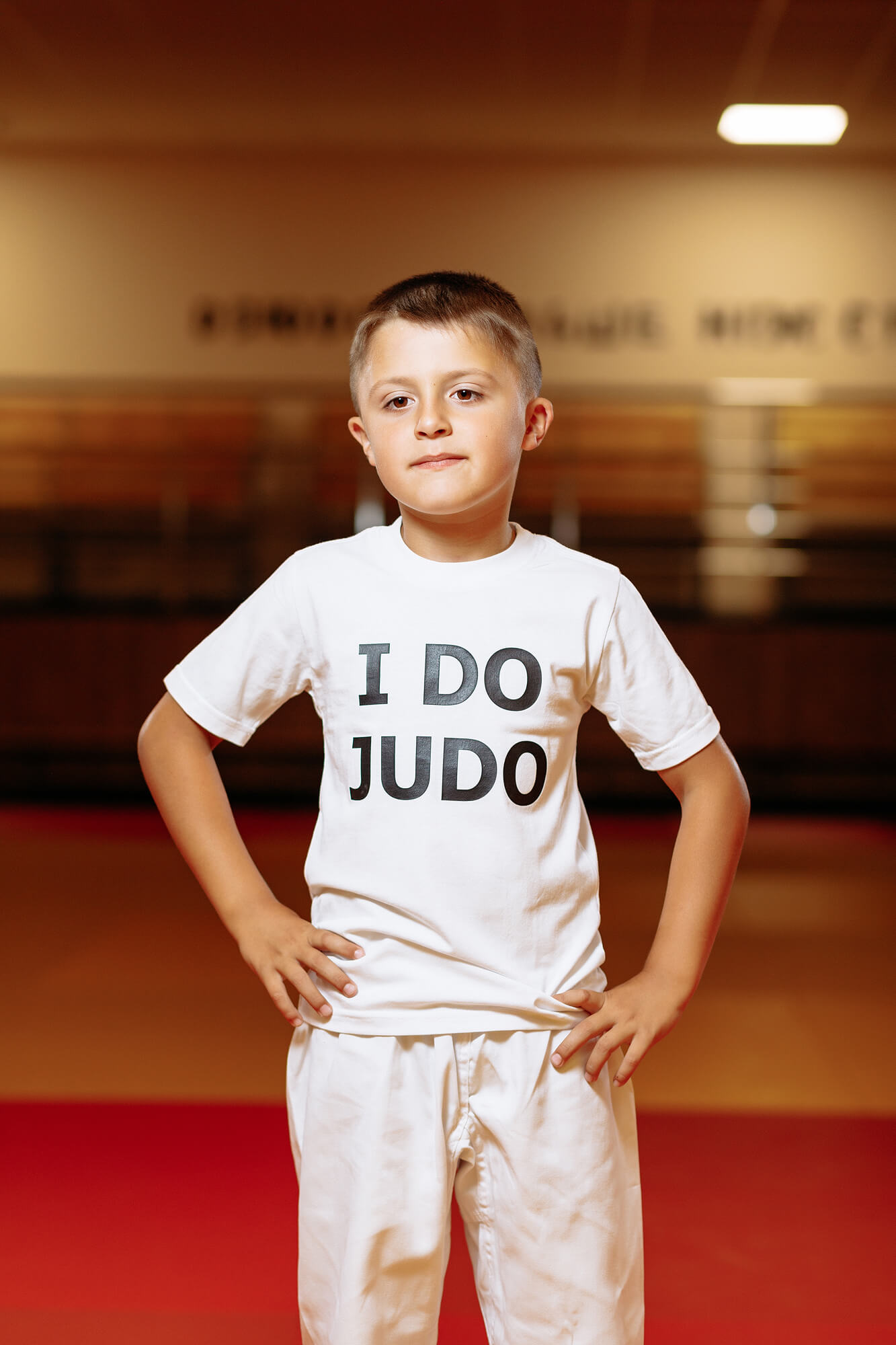 Дитяча футболка біла з написом "I do judo" - Розмір: 32 1